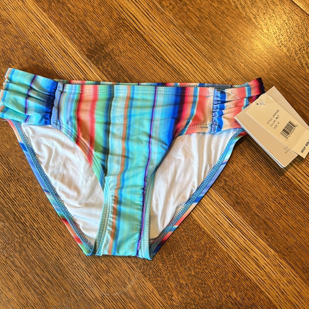 La Blanca Multicolor Stripe Bikini Bottom - Turquoise & Coral - Picture 2 of 4